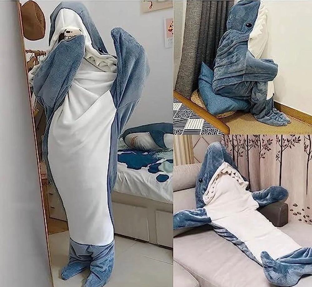 Shark Blanket Super Soft Cozy Flannel Hoodie Shark Sleeping Bag Jumpsuit Youth
